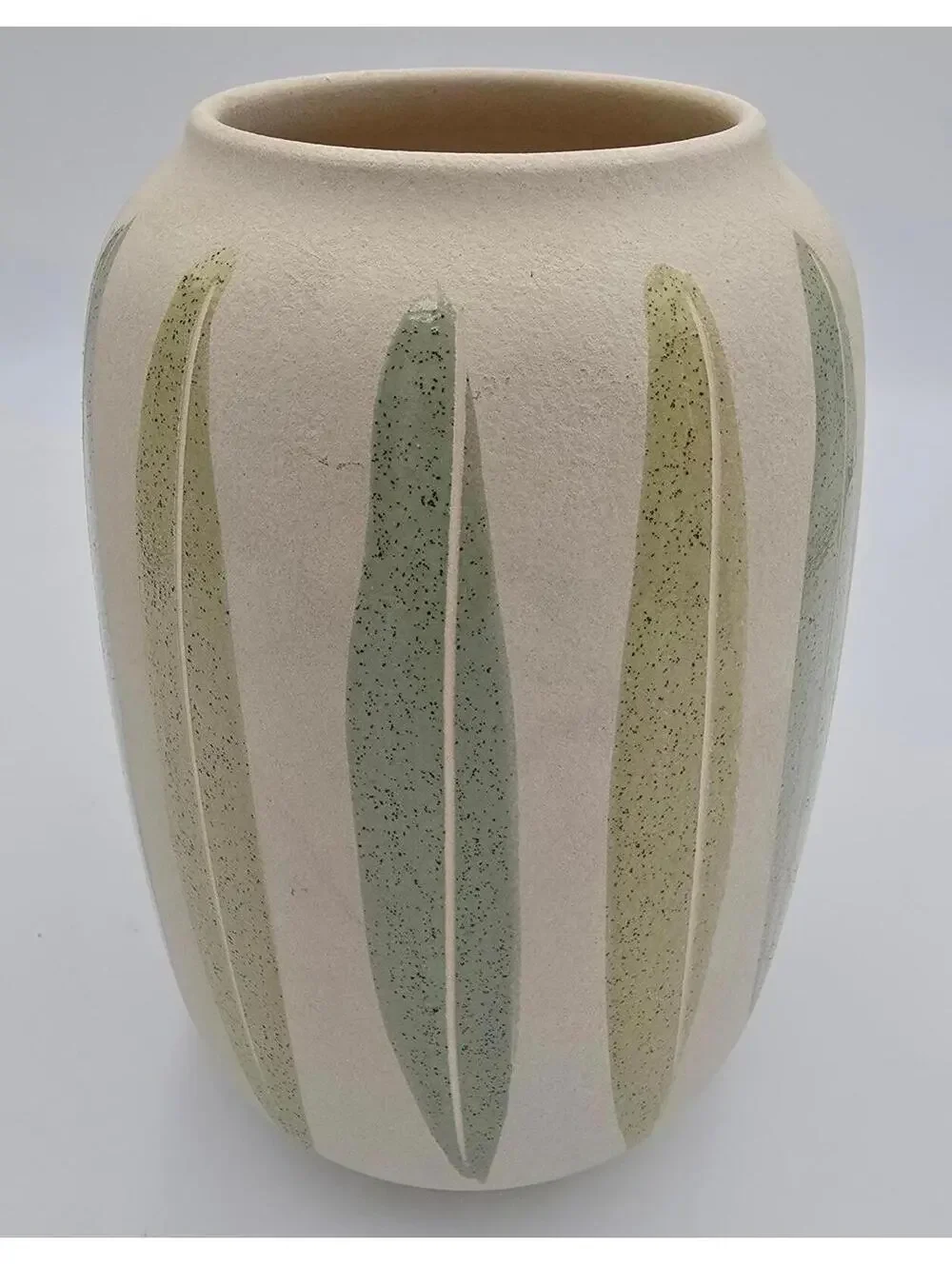 Vintage Scheurich Ceramic Green Leaf/Feather Germany Vase - Stamped